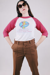 3/4 arm length vintage baseball tee white body maroon arms bammies 1982