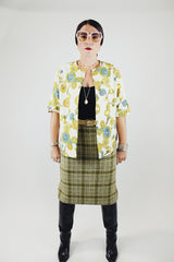 short sleeve printed button up blouse in cream vintage 1960's