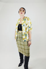 short sleeve printed button up blouse in cream vintage 1960's