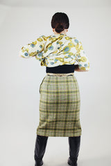 green plaid print wool pencil skirt pendleton vintage 1970's