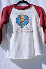 3/4 arm length vintage baseball tee white body maroon arms bammies 1982