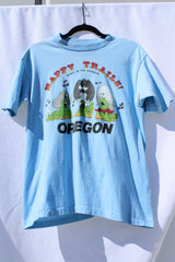short sleeve baby blue graphic tee happy trails oregon slugs singing with cowboy hats