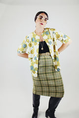 green plaid print wool pencil skirt pendleton vintage 1970's