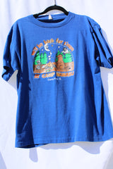 short sleeve blue graphic tee vintage 1980's campfire scene