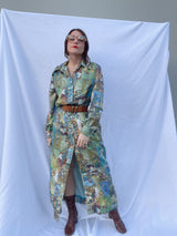 long sleeve shirt dress with collar in a fun abstract print 1960's vintage women's