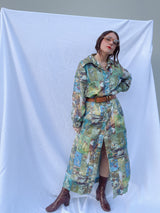 long sleeve shirt dress with collar in a fun abstract print 1960's vintage women's