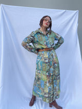 long sleeve shirt dress with collar in a fun abstract print 1960's vintage women's