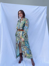 long sleeve shirt dress with collar in a fun abstract print 1960's vintage women's