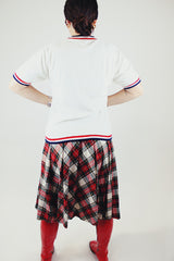 white velour short sleeve pullover sweater with striped trim vintage 1960's