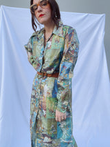 long sleeve shirt dress with collar in a fun abstract print 1960's vintage women's