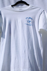 short sleeve white t-shirt 1985 us judo open with graphics on front and back