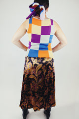 sleeveless checkered print wool sweater top vintage 1960's