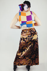 paisley printed velvet wrap skirt vintage 1970's ankle length