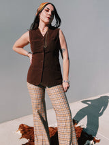 women's 1970's vintage brown velvet vest with button front