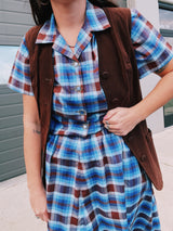 Short Sleeve Plaid Midi Dress