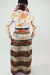 knubby tapestry textured striped maxi skirt with elastic waistband vintage women's 1960's