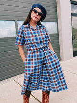 Short Sleeve Plaid Midi Dress
