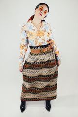 knubby tapestry textured striped maxi skirt with elastic waistband vintage women's 1960's