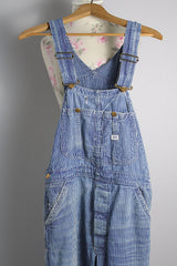 Men's or women's vintage 1960's Lee blue and white denim hickory striped overalls.
