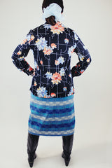 long sleeve floral printed button up blouse with collar vintage women's 1970's polyester