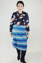 striped blue wool wrap skirt midi length vintage 1940's