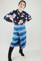 striped blue wool wrap skirt midi length vintage 1940's