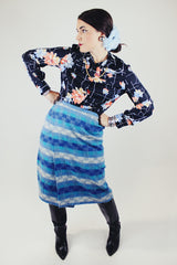 striped blue wool wrap skirt midi length vintage 1940's