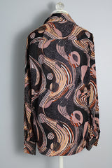 Women's or men's vintage 1970's Don Soper California by Duke of Hollywood label long sleeve button up shirt with dagger collar, chest pocket, and pearly buttons.