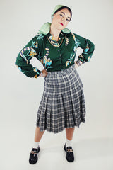 mint green and black plaid print wool pleated mid length skirt pendleton vintage