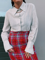 Long Sleeve Silver Metallic Blouse