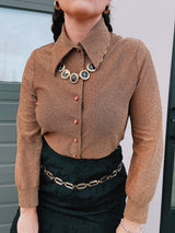 Long Sleeve Gold Metallic Blouse