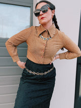 Long Sleeve Gold Metallic Blouse