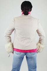 light beige blazer with white fur cuffs vintage women's 1980's