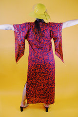 red ankle length tunic dress with embroidery and pointy bell sleeves