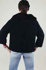 black nubby wool jacket with dark brown fur trim around collar vintage 1940's