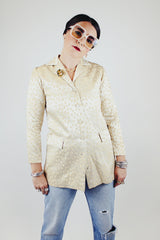 cream satin blazer with buttons and pockets vintage women's 1950's