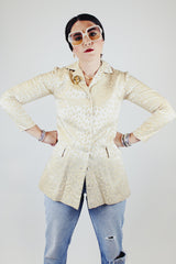 cream satin blazer with buttons and pockets vintage women's 1950's