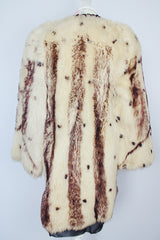 cream faux fur long coat with no closure vintage 1970's