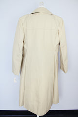 long sleeve knee length light tan trench with gold hardware vintage 1970's saks alley