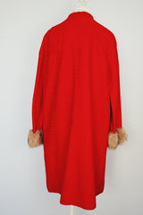 long sleeve red coat with fur trim cuffs 1960s