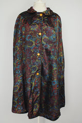 1960's reversible poncho with buttons and collar one side is gold one side is floral print vintage