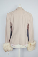 light beige blazer with white fur cuffs vintage women's 1980's