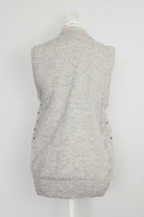 sleeveless grey printed button up sweater vest vintage 1980's