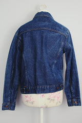 long sleeve dark wash levi's denim jacket with orange tab label vintage