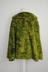green faux fure poncho with one button closure vintage 1970's