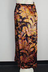paisley printed velvet wrap skirt vintage 1970's ankle length