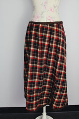 brown cream and red plaid ankle length wool plaid wrap skirt vintage