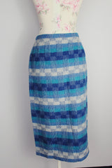 striped blue wool wrap skirt midi length vintage 1940's