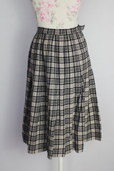 mint green and black plaid print wool pleated mid length skirt pendleton vintage