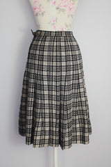 mint green and black plaid print wool pleated mid length skirt pendleton vintage